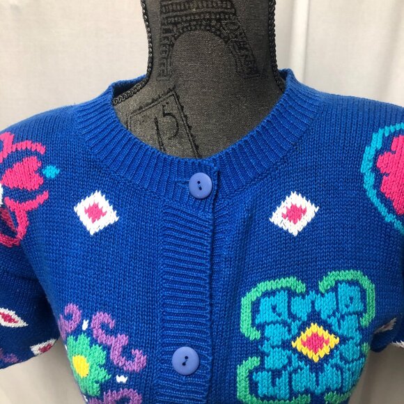 Northern Isles Portraits Cardigan Womens Petite Small Embroidered Sweater NEW - Picture 2 of 8